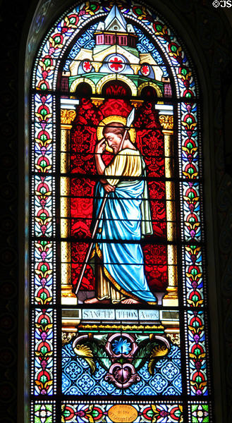 St Thomas stained glass window in St Francis Cathedral. Santa Fe, NM.