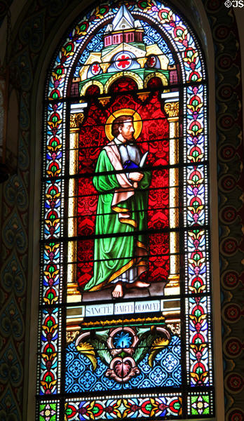 St Bartholomew stained glass window in St Francis Cathedral. Santa Fe, NM.