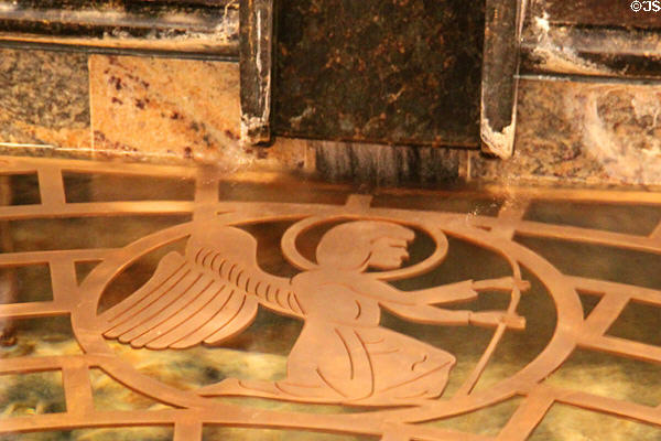 Winged angel of Evangelist St Matthew in font of St Francis Cathedral. Santa Fe, NM.