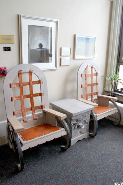 Questa style chairs & table (1991) by Roberto Vigil in NM State Capitol Art Collection. Santa Fe, NM.