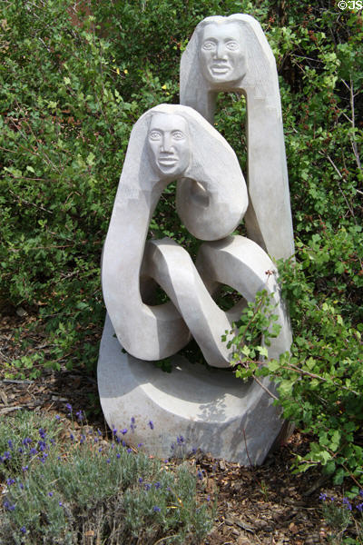 Modern native sculpture on Museum of New Mexico's Milner Plaza. Santa Fe, NM.