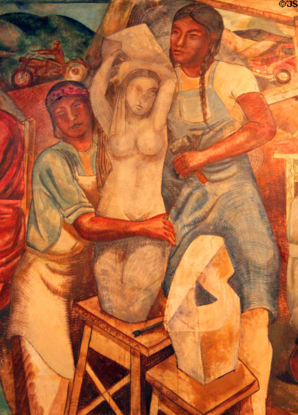 Mural on native arts (sculpting) at Museum of Indian Arts & Culture. Santa Fe, NM.