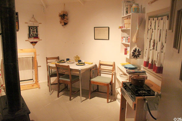 Modern Navajo Hoghan home recreated in Museum of Indian Arts & Culture. Santa Fe, NM.