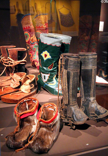 Collection of boots from around the world at Museum of International Folk Art. Santa Fe, NM.