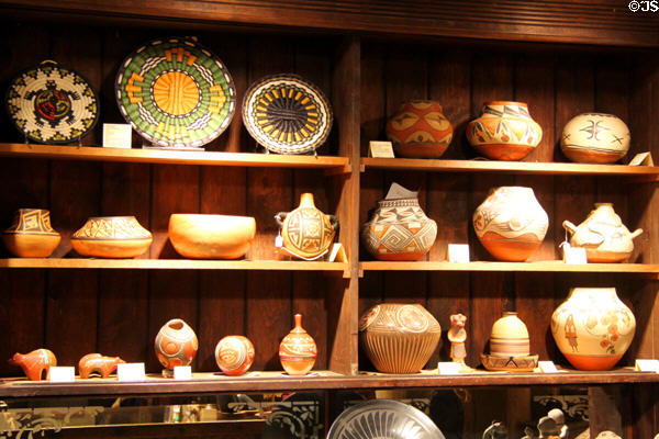 Indian baskets & pottery in shop at Wheelwright Museum of the American Indian. Santa Fe, NM.