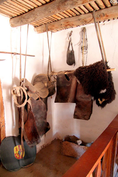 Saddles in La Placita at Rancho de las Golondrinas. Santa Fe, NM.