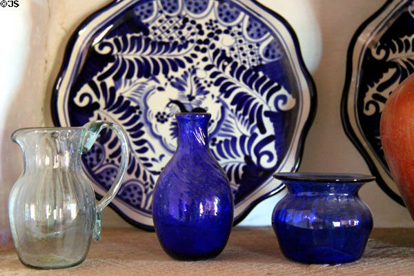 Glass pitchers & plates at Rancho de las Golondrinas. Santa Fe, NM.