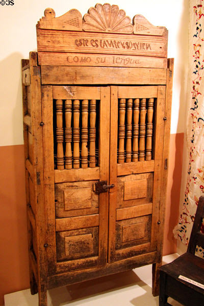 Trastero cupboard for treasured household goods in Museum at Rancho de las Golondrinas. Santa Fe, NM.