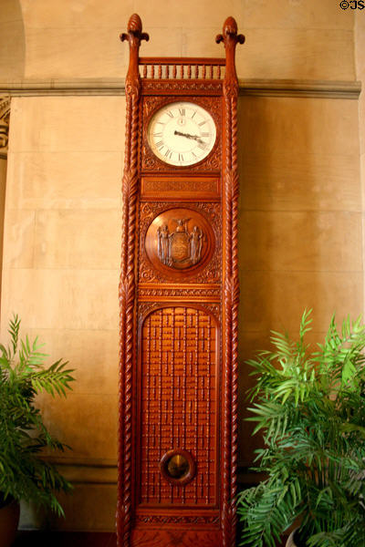 Clock with state seal in New York State Capitol. Albany, NY.