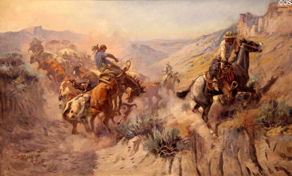 A Mix Up painting (1910) by Charles M. Russell at Rockwell Museum of Art. Corning, NY.