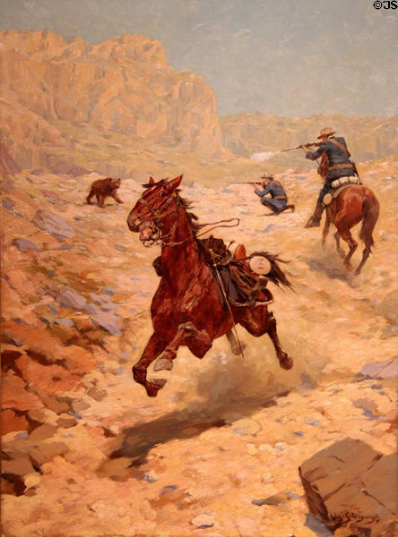 Unexpected Enemy painting (1900) by Charles Schreyvogel at Rockwell Museum of Art. Corning, NY.