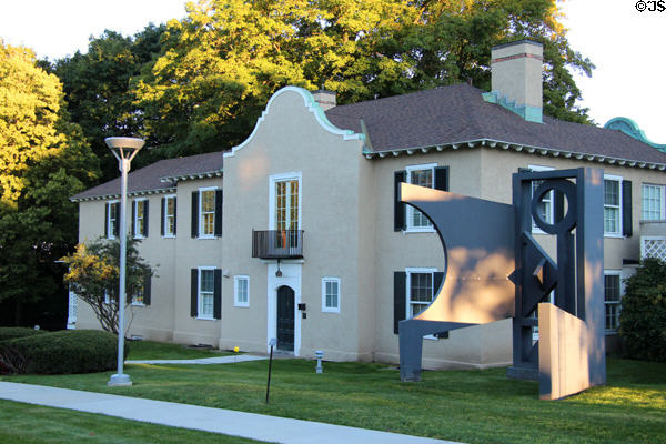 Cunningham house, part of Hyde family complex, with Sanctum with Window II sculpture by Dorothy Dehner at Hyde Collection complex. Glens Falls, NY. Architect: Henry Forbes Bigelow. On National Register.