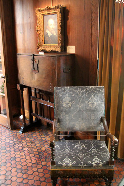 Spanish drop-front desk (c1625) under painting by Sir Anthony van Dyck at Hyde House. Glens Falls, NY.