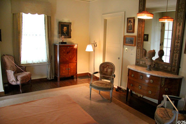 Mrs. Hyde's bedroom with antique French furniture at Hyde House. Glens Falls, NY.