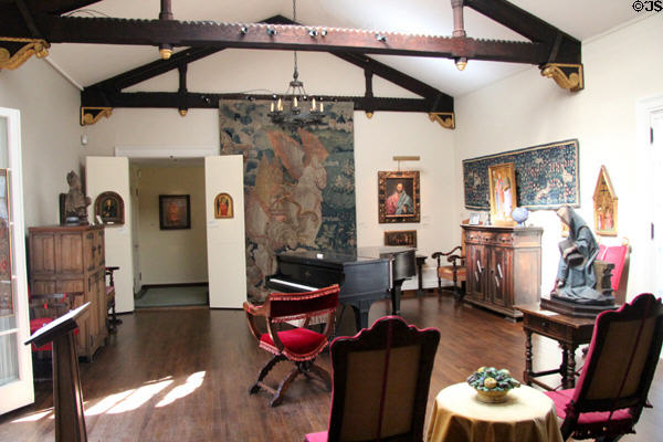 Music room with tapestries at Hyde House. Glens Falls, NY.