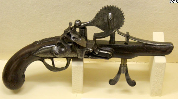 French gunpowder tester (18thC) which tested explosive strength by number of clicks on ratchet at Fort Ticonderoga. Ticonderoga, NY.