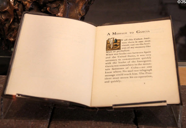 A Message to Garcia hand illuminated book (c1899) signed by Elbert Hubbard at Roycroft Campus Powerhouse. East Aurora, NY.