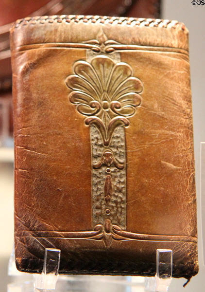 Modeled leather billfold (c1886) by Elbert Hubbard III at Roycroft Campus Powerhouse. East Aurora, NY.