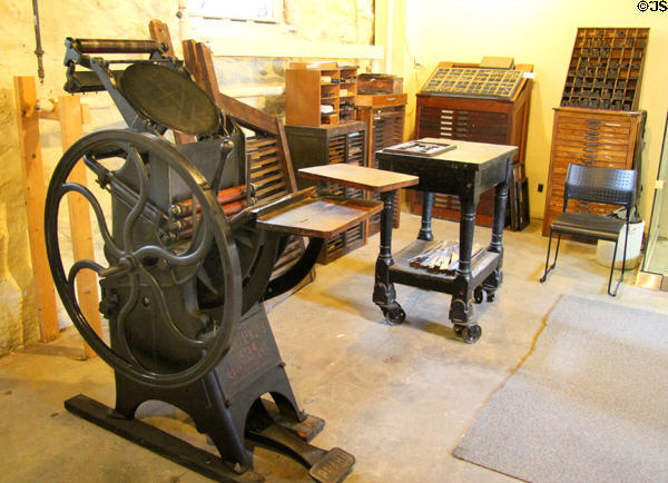 Printing press & typesetting objects at Roycroft Print Shop. East Aurora, NY.