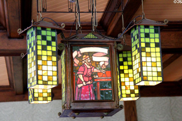Arts & Craft ceiling lamp in Library at Roycroft Inn. East Aurora, NY.
