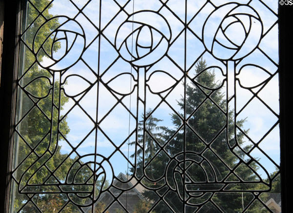 Arts & Craft leaded glass window in The Library at Roycroft Inn. East Aurora, NY.