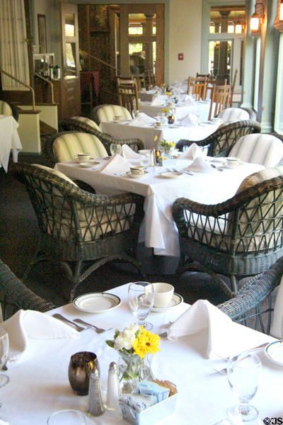 Dining area on porch at Roycroft Inn. East Aurora, NY.