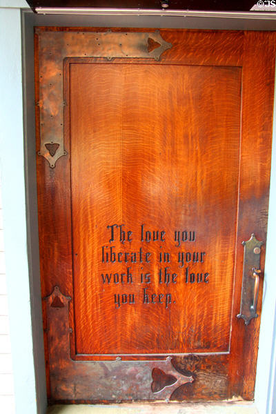 Roycroft Inn entrance door with Hubbard slogan. East Aurora, NY.