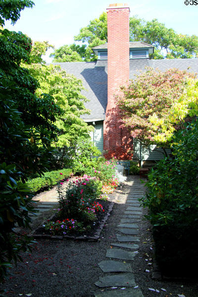 Courtyard garden at Roycroft Inn. East Aurora, NY.