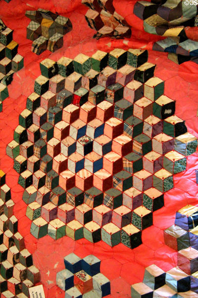 Detail of Abigail Fillmore's tumbling-block quilt at Millard Fillmore House. East Aurora, NY.