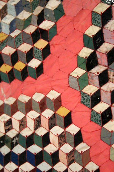 Detail of Abigail Fillmore's tumbling-block quilt at Millard Fillmore House. East Aurora, NY.