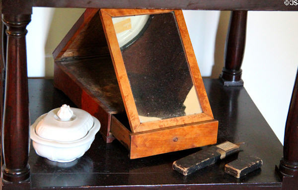 Shaving set with mirror in box at Millard Fillmore House. East Aurora, NY.