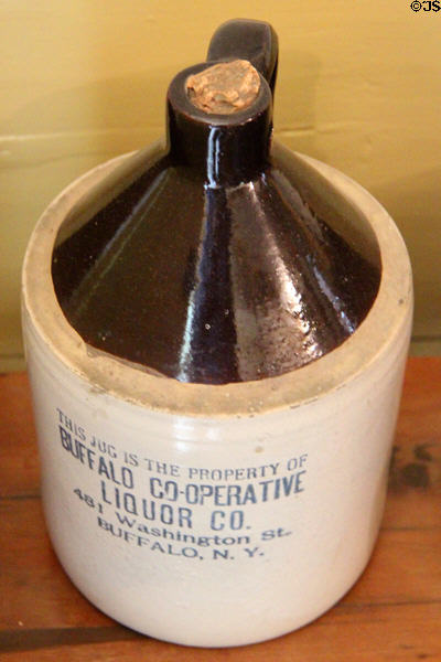 Buffalo Co-operative Liquor Co. stoneware jug at Millard Fillmore House. East Aurora, NY.
