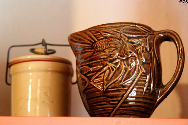 Stoneware crock & brownware pitcher at Millard Fillmore House. East Aurora, NY.