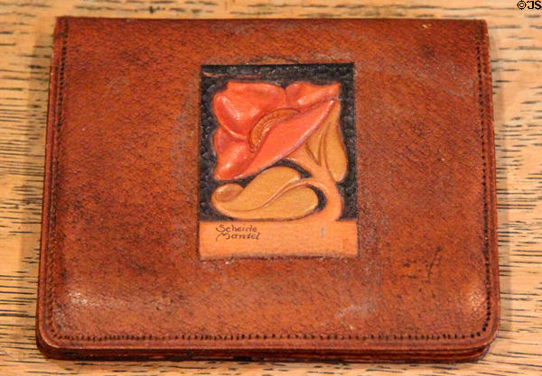 Leather work billfold by George Scheide Mantel at Elbert Hubbard Roycroft Museum. East Aurora, NY.