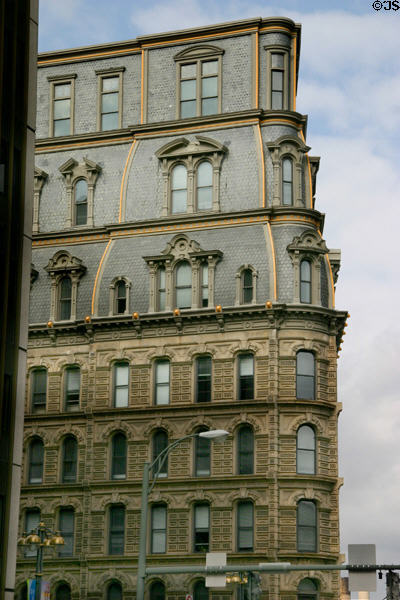 Corner facade detail of Powers Building. Rochester, NY.