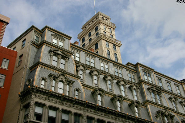 Powers Building (1869) mansard roof detail with observation tower (1873) built to keep tallest building in Rochester status. Rochester, NY.