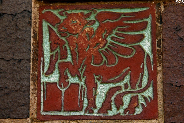 Tile representing winged bull of St. Luke on First Universalist Church. Rochester, NY.