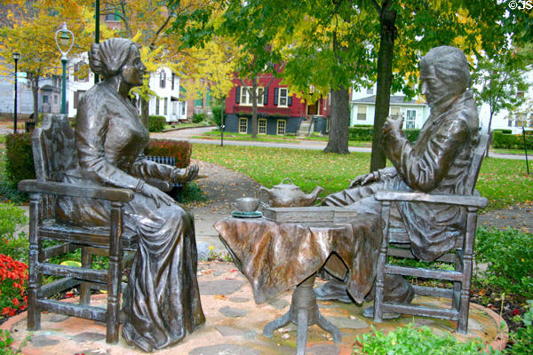 Statue of Susan B. Anthony & Frederick Douglass having Tea in park beside Susan B. Anthony House. Rochester, NY.