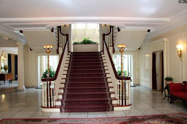 Formal entrance hall & ornate staircase at Eastman House. Rochester, NY.