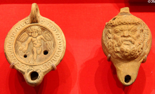 Roman terracotta oil lamps (100-300 CE) at Memorial Art Gallery. Rochester, NY.