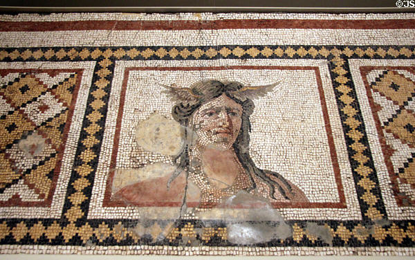 Head of Tethys mosaic (193-284 CE) from Daphne near Antioch at Memorial Art Gallery. Rochester, NY.