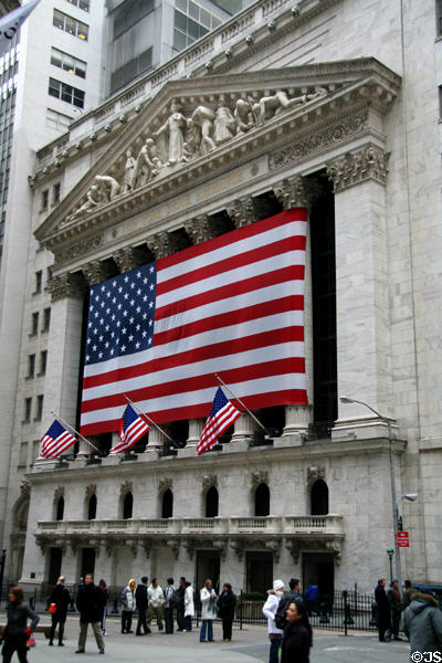 New York Stock Exchange (1903) (8-18 Broad St.). New York, NY. Style: Classical Revival. Architect: George B. Post. On National Register.