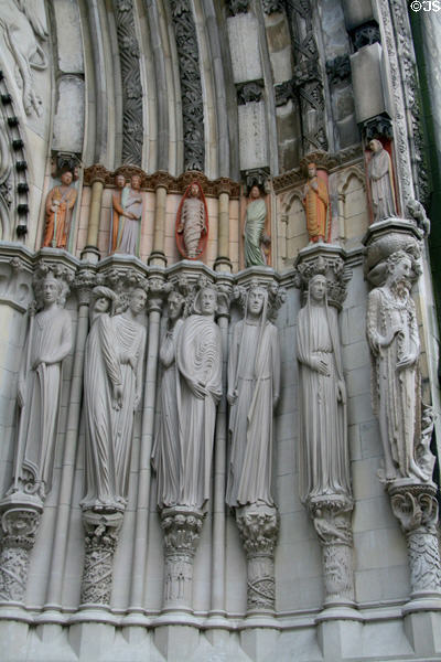 Carved saints & Gothic creatures beside entrance of St. John the Divine. New York, NY.