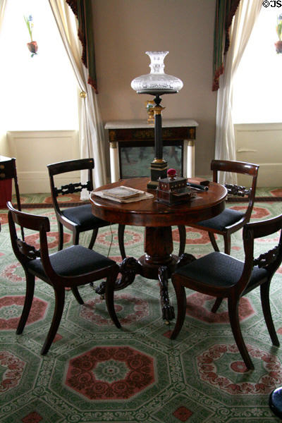 Parlor with carpet design of period at Mount Vernon Hotel Museum. New York, NY.