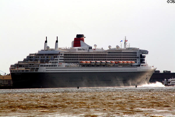 Queen Mary 2 seen from South Street Seaport. New York, NY.