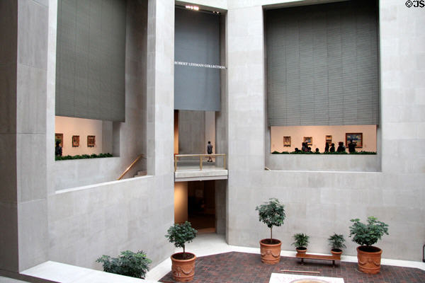 Modern octagonal gallery with skylight inside Metropolitan Museum of Art. New York, NY.