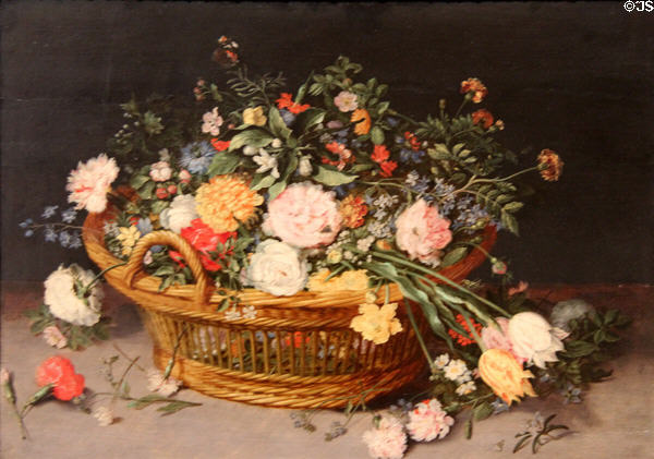 Basket of Flowers painting (prob. 1620s) by Jan Brueghel the Elder at Metropolitan Museum of Art. New York, NY.