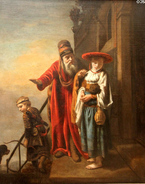 Abraham Dismissing Hagar & Ishmael painting (1653) by Nicolaes Maes at Metropolitan Museum of Art. New York, NY.