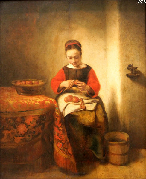 Young Woman Peeling Apples painting (c1655) by Nicolaes Maes at Metropolitan Museum of Art. New York, NY.