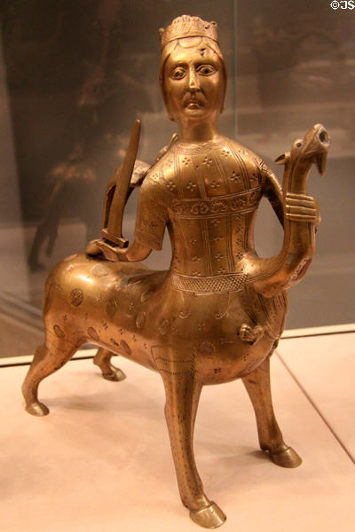 Crowned centaur fighting dragon copper aquamanile (c1200-25) from Lower Saxony Germany at Metropolitan Museum of Art. New York, NY.